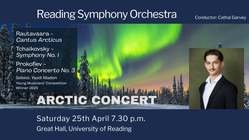 Banner showing details of concert, with photo of soloist