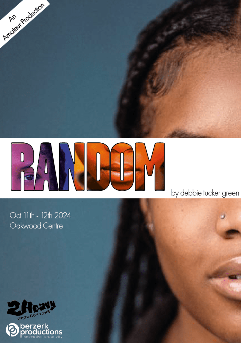 headshot of black woman. The title of the play is is across her her eyes. 