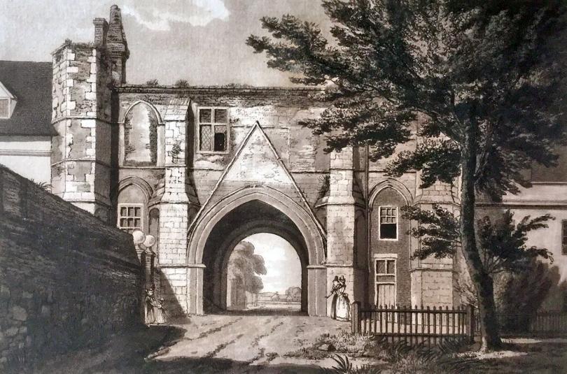 old sepia image of Reading Abbey Gateway
