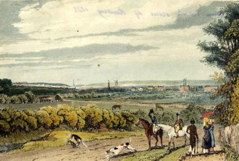 Reading View from top Red Lane c1823 WH Timms engraving