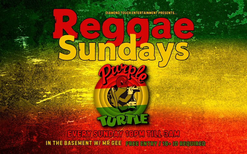 Reggae Sunday logo in front of the Jamaican flag