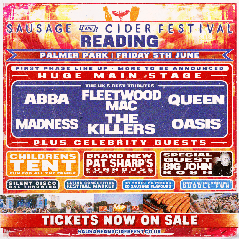 Poster for Reading Sausage & Cider Festival 2026 with information about the event