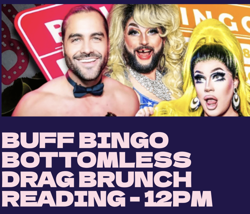 Two drag artists and a man wearing a bow tie.