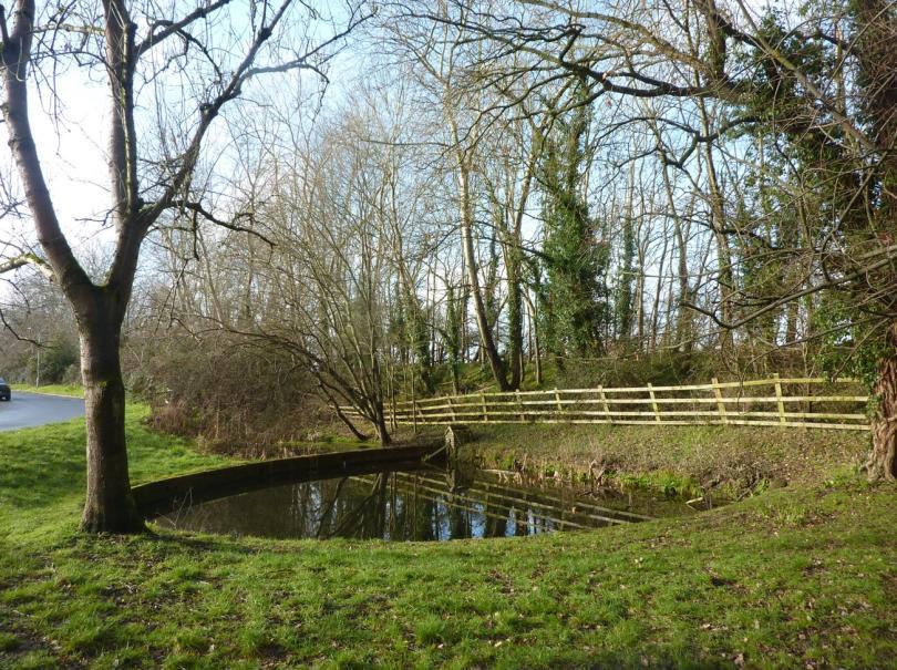 field with fence and pond