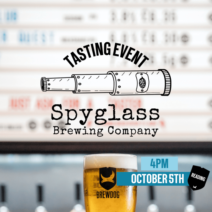 Poster advertising the event with a spyglass and a pint. 