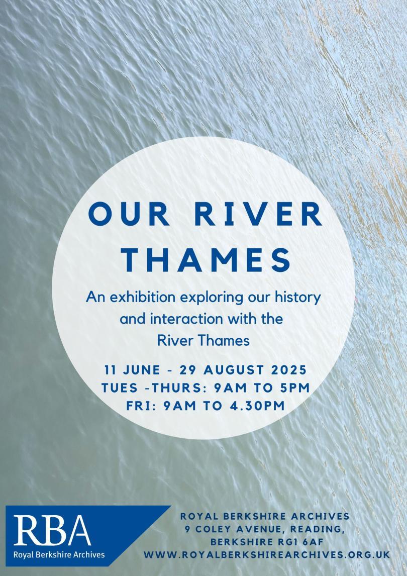 Poster for an exhibition about the River Thames that has writing over an images of River water
