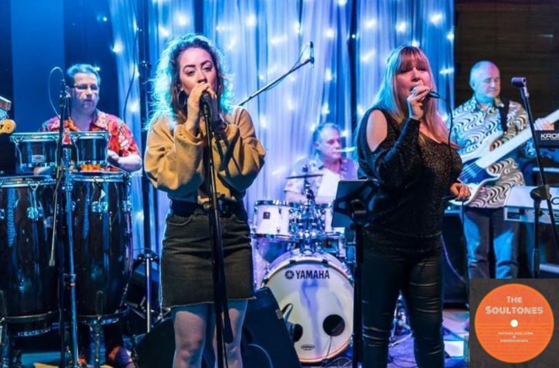 The image shows The SoulTones performing on stage at The Jazz Café in Reading.
