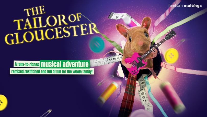 Event poster with a photoshopped image of a mouse playing the electric guitar, surrounded by measuring tapes