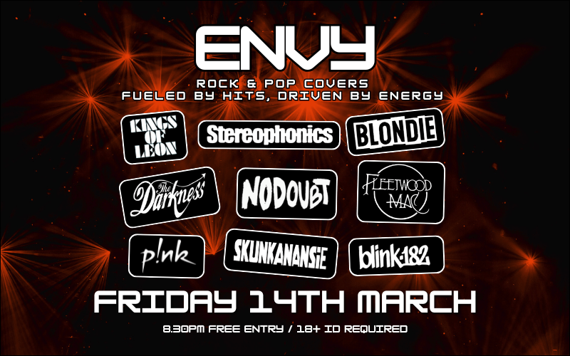 ENVY - Rock and Pop Covers 8:30pm FREE ENTRY / 18+ ID Required