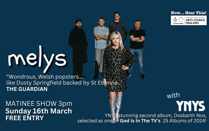 ‘Melys possess a grace and charm all of their own. A most disquieting, unsettling and pleasurable experience” NME  YNYS YNYS stunning second album, Dosbarth Nos, selected as one of God Is In The TV’s 25 Albums of 2024!  Melys: The Wondrous Welsh Indie Band  Formed in the picturesque village of Betws-y-Coed in Snowdonia in the late '90s, Melys quickly became one of the most distinctive voices in Welsh indie music. The band’s sound—hailed by The Guardian as "wondrous Welsh popsters, like Dusty Springfield bac