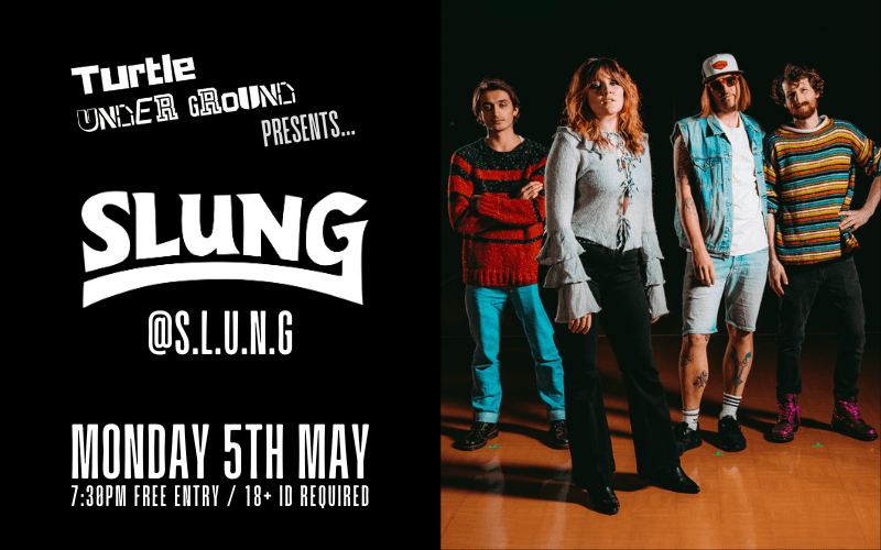 SLUNG - Somewhere between Mazzy Star and Mastodon, Slung flits masterfully between thundering momentum and sinister riffs, to a vulnerability so delicate it catches you entirely off guard.  The four members of Slung currently find themselves flung across Europe but Brighton is their spiritual home. A tight-knit crew of the formerly gifted and talented, Slung deliver blistering riffs, sinister drums and sugary sweet vocals, all wrapped up in a tasty tortellini of 90's slacker rock nostalgia. The group, featu