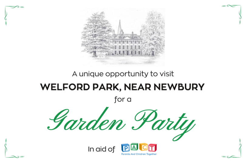 Image: Welford Park. Text: A unique opportunity to visit Welford Park, near Newbury, for a Garden Party in aid of PACT (Parents And Children Together)