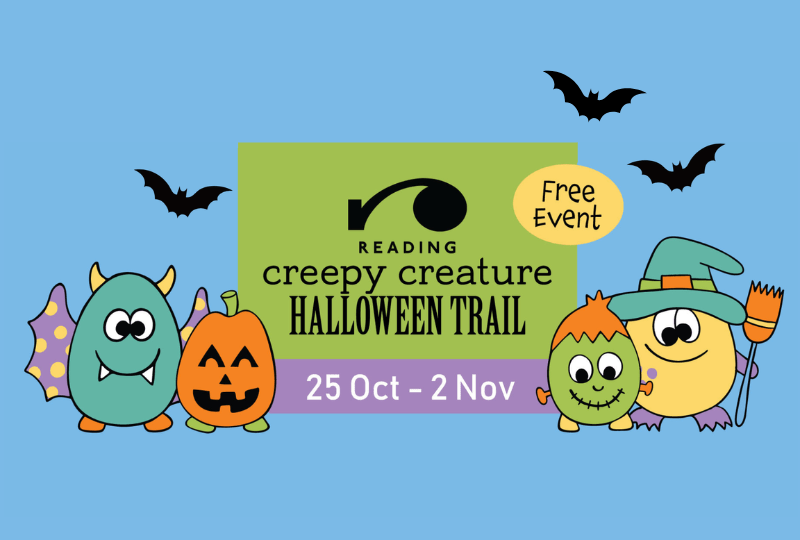 Poster for Creepy Creatures Halloween Trail with various cute cartoon monsters