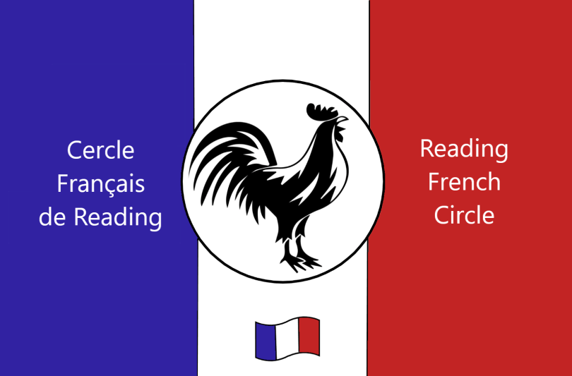 French Cercle Reading logo with a big black cock on a tricolore flag