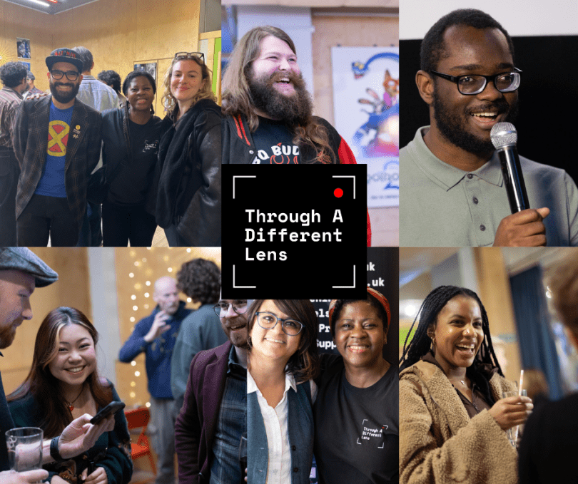 Montage of images of people at previous events surrounding the TADL logo