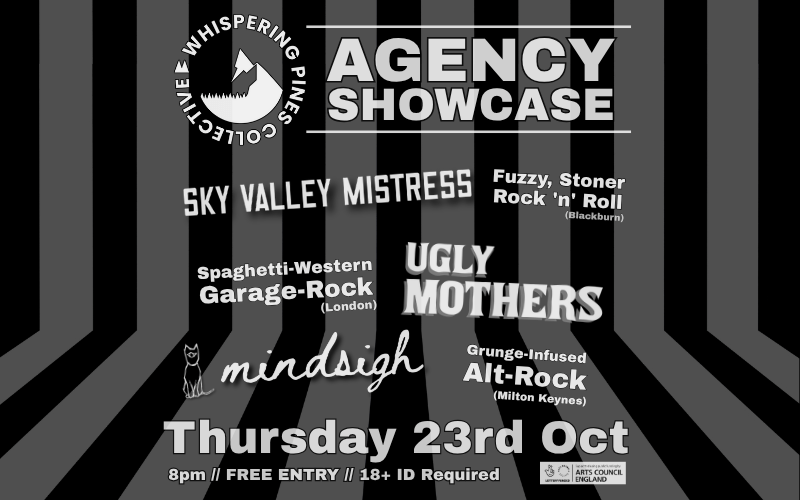 @whisperingpinescollective  3 bands from the agencie's roster make their way to Reading for the first time. @skyvalleymistress Fuzzed-Out Stoner Rock desert rock grooves - distinct 70s hard rock feel @ugly_mothers spaghetti-western-influenced garage-rock band @mindsigh__ hard-hitting three-piece grunge rock band FREE ENTRY / 18+ ID Required Supported using public funding by the National Lottery through Arts Council England @thebestnewindie  @alt_berks @radiowigwam @readingrocksociety @rubandsoc