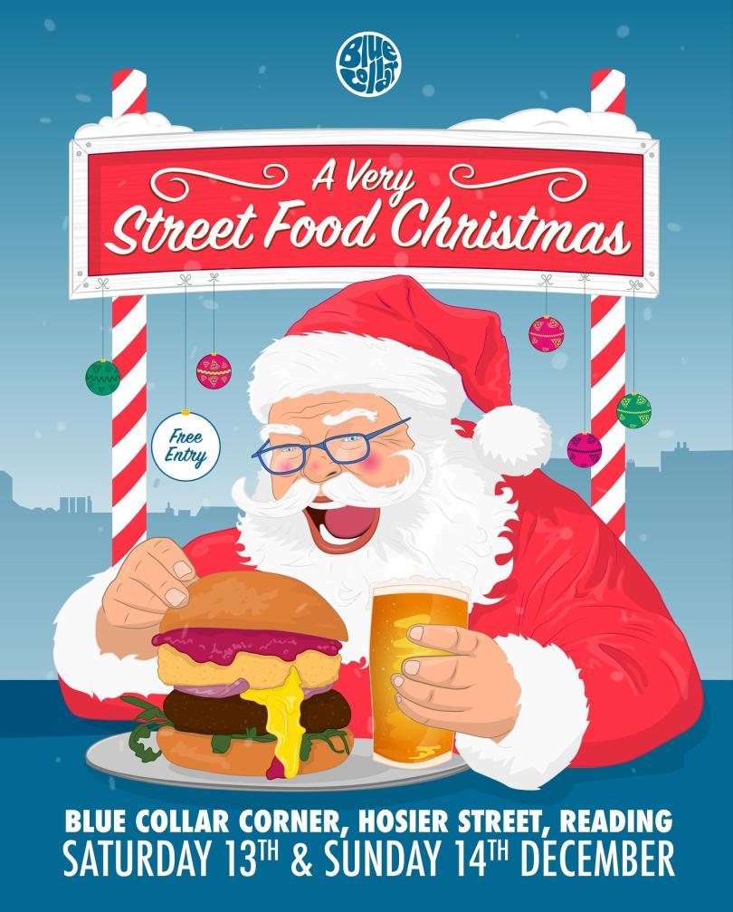 Santa devouring a massive burger