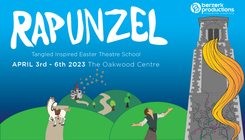 a man stand below a tower with rapunzel's hair coming out of the window