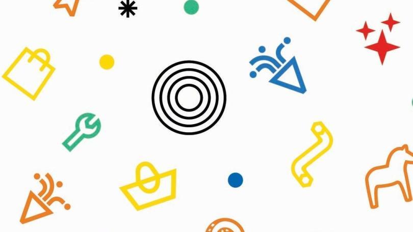 ikea celebration graphics with icons of cinnamon buns, confetti shoppin bags