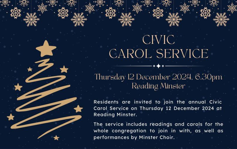 blue and gold logo featuring a scribbled image of a Christmas tree