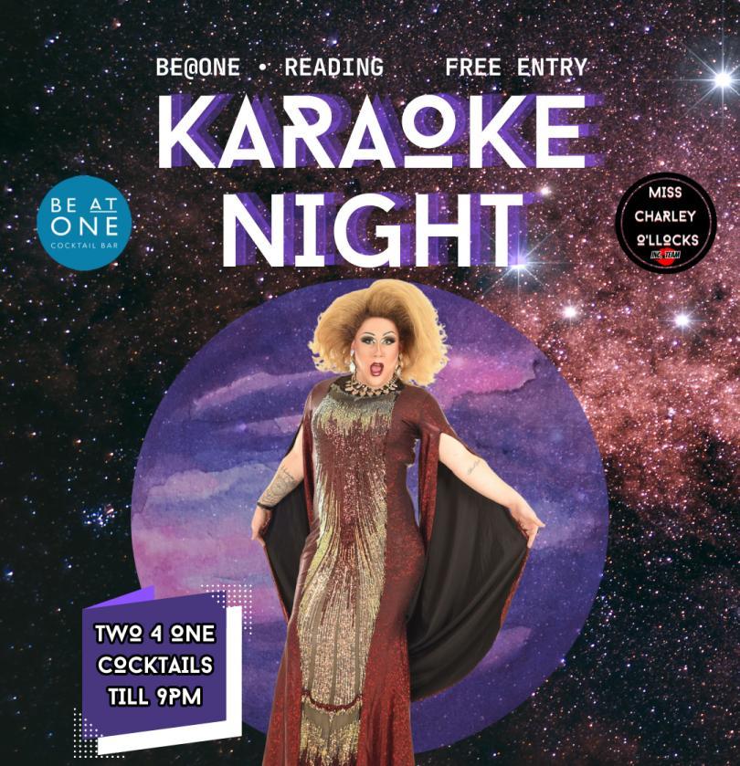 Poster for Karaoke with Miss Charley O'llocks featuring a drag queen in full costume