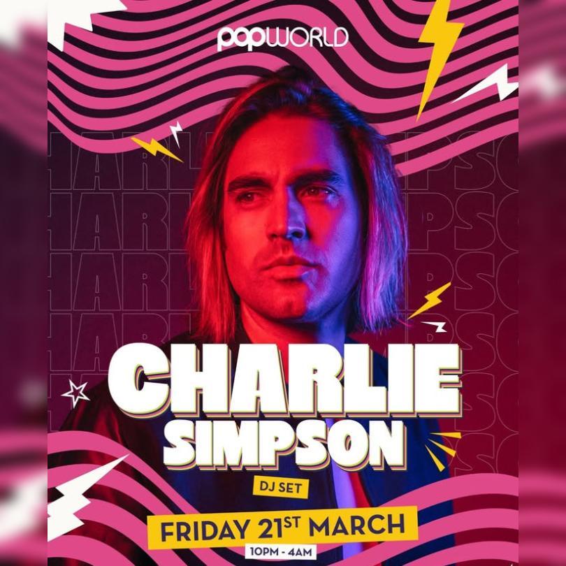 Charlie Simpson against a multicoloured background