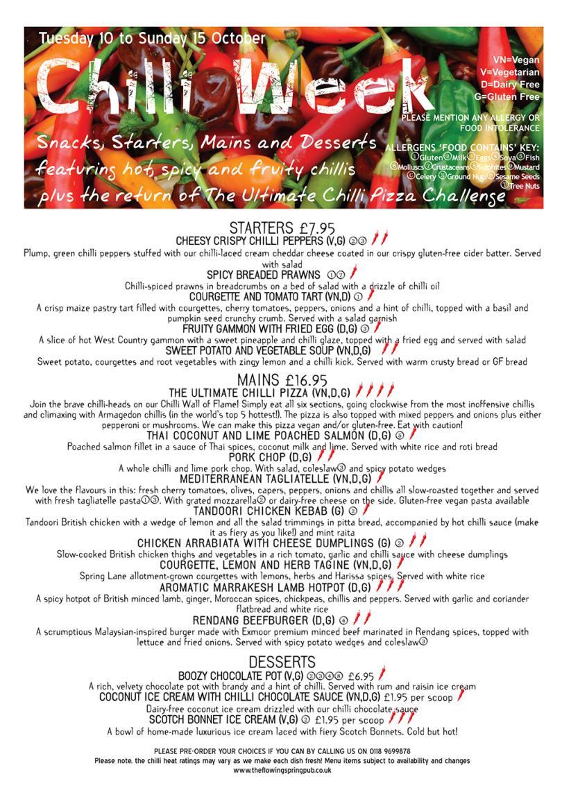 Chilli Week Menu, 10 to 15 October