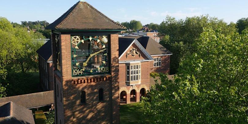 The memorial clock tower on the University of Reading London Road campus
