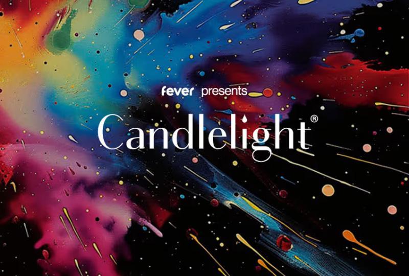 The words "fever presents Candlelight" against a backdrop of a multi-coloured paint splatter