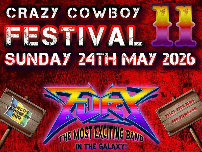 Poster for Crazy Cowboy Festival 11 with logo for the festival and for the band Fury