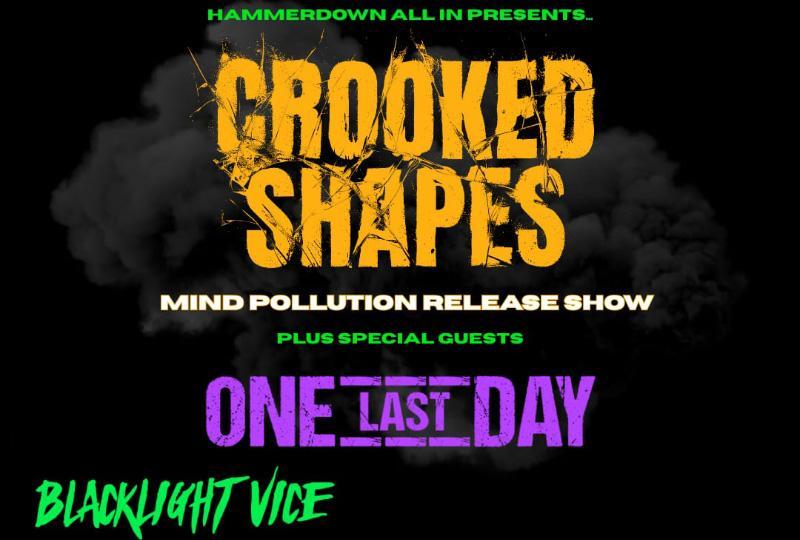 Poster for Crooked Shapes: 'Mind Pollution' Album with logos of the bands performing