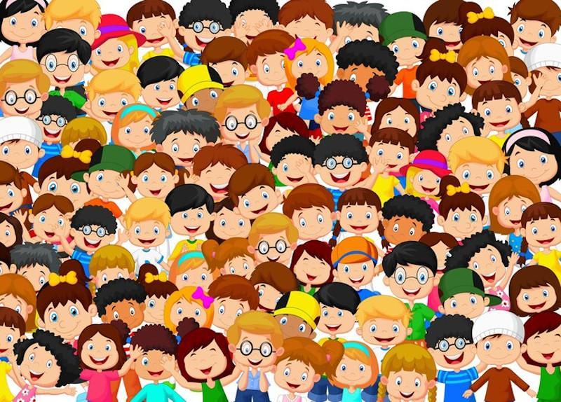 cartoon children in a crowd