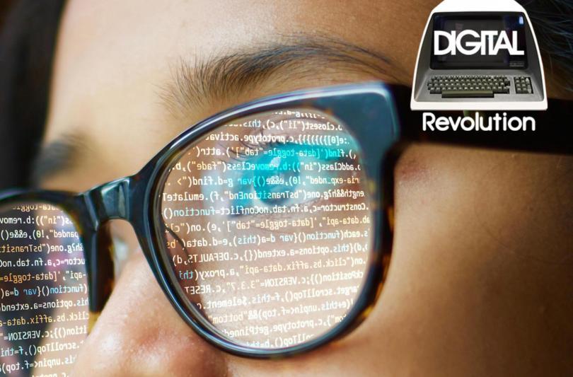 Glasses with digital code reflected in the lens