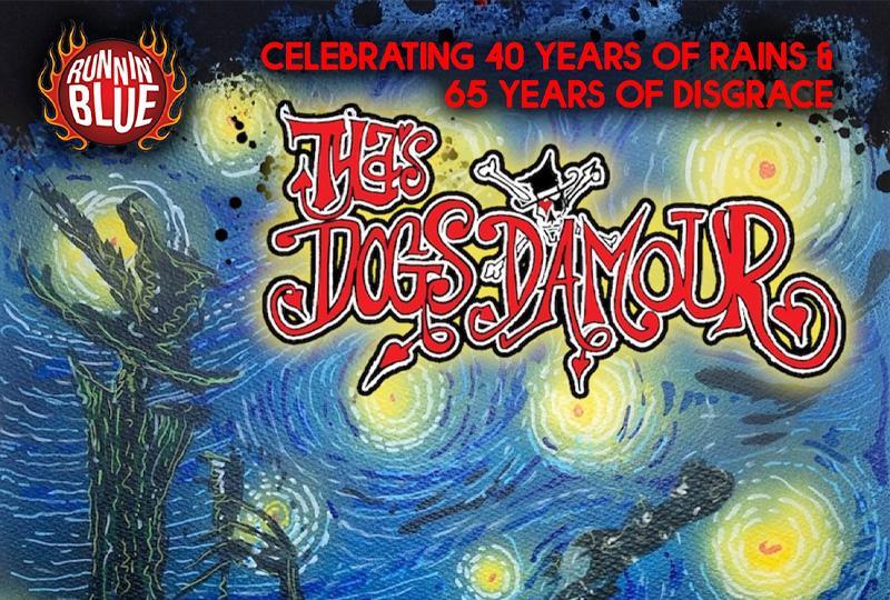 Tyla's Dogs D'Amour logo over an image designed to look like Van Gogh's Starry Night