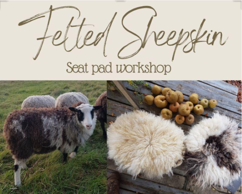 A sheep and a felted sit pad