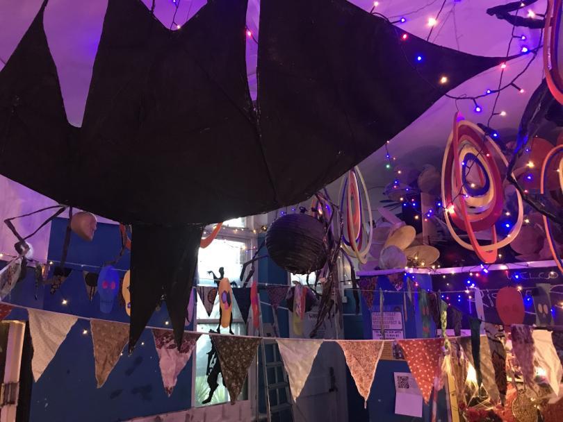 halloween decorations in the bar at the Rising Sun