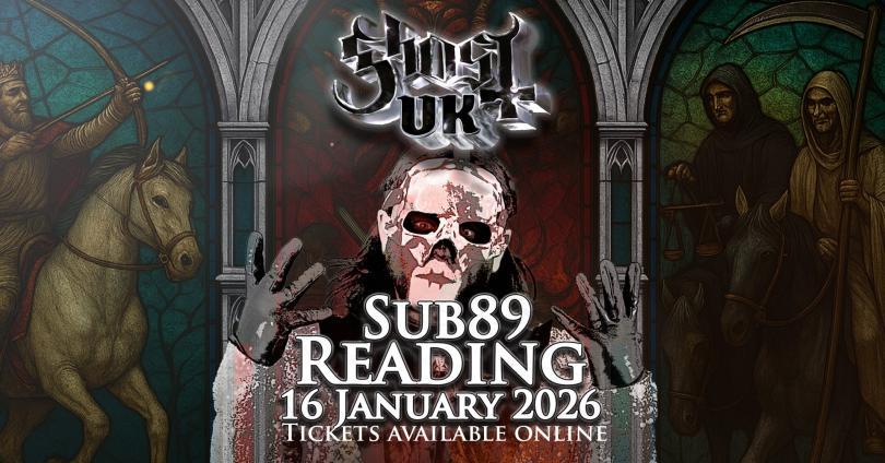 photo of a man in a mask and a sparkly outfit in front of AI artwork of stained-glass windows