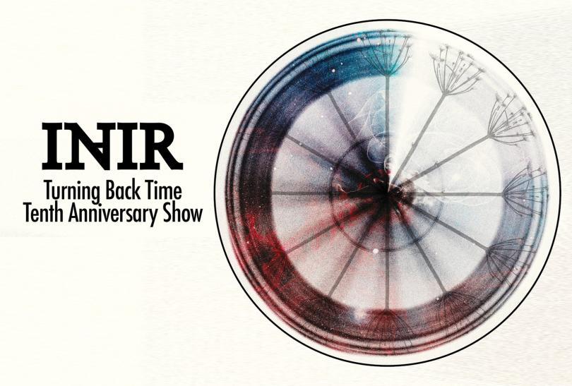Poster for Turning Back Time: The InAir 10th anniversary show with a picture of a clock spinning really fast