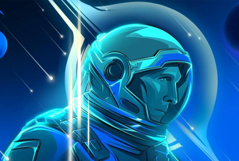 Illustration of Matthew McConaughy in Interstellar, rendered in shares of blue against a starry background