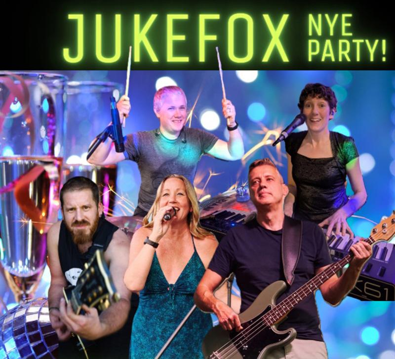 Members of the band Jukefox each holding their respective instruments