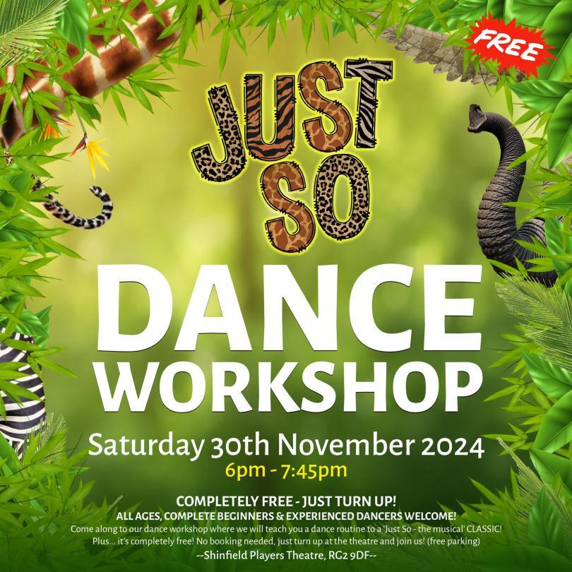 poster for SPT's Just So dance workshop with the show's logo against a painted jungle background