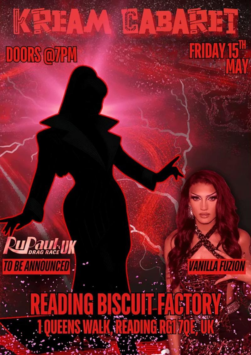 Poster for Kream Cabaret Drag Night with drag queens in sexy outfits