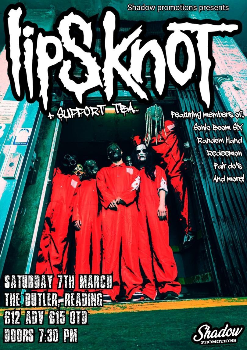 Tribute band dressed as Slipknot in orange boiler suits and masks