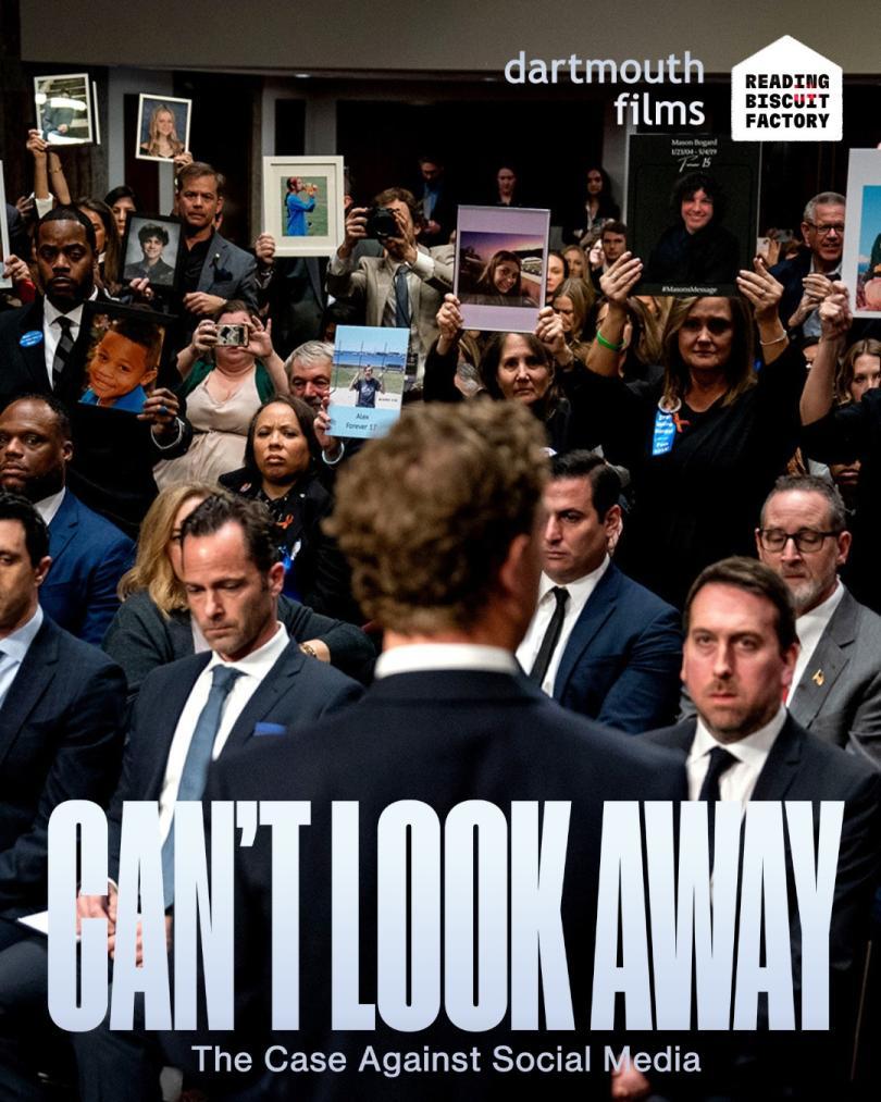 Poster for Can't Look Away, with a photo of a police press conference