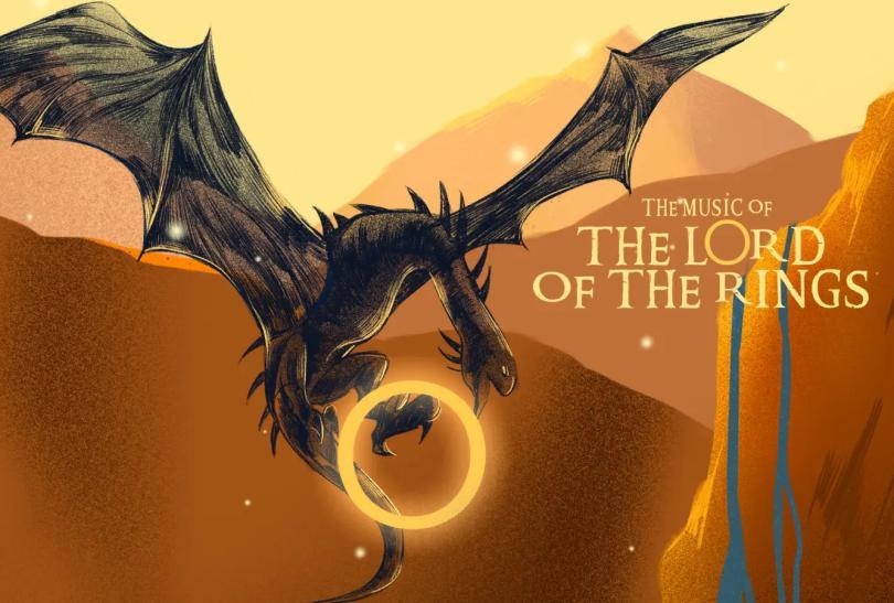 Artwork of a large dragon flying and holding a big glowing ring in its talons