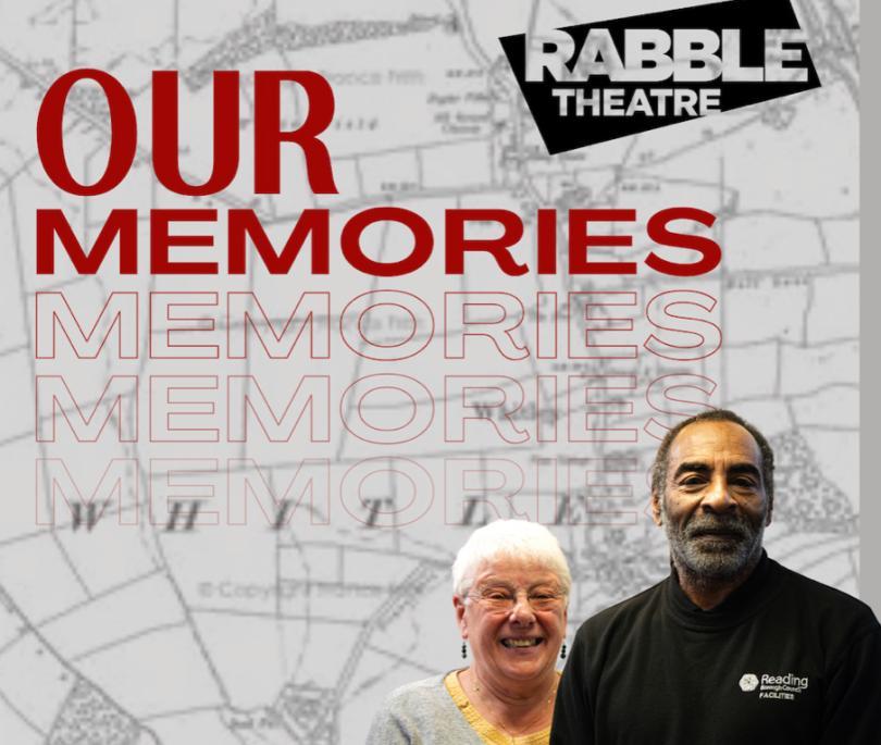 Event poster with a map of Whitley and photo of two residents - a black man and a white woman - along with the RABBLE logo