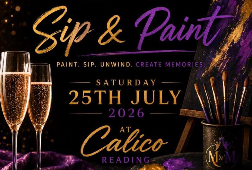 AI generated poster featuring images of prosecco glasses and paint brushes