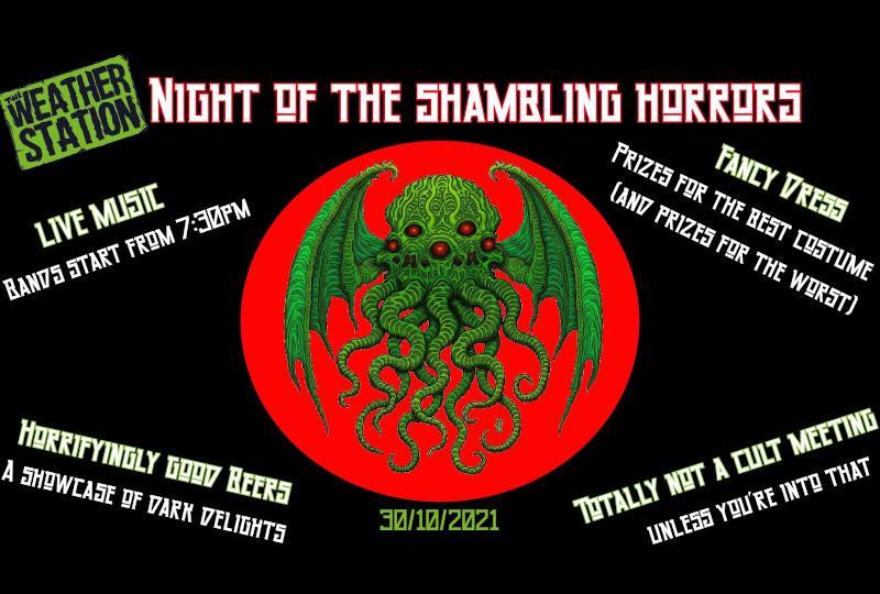 Night of Shambling Horrors poster with Cthulu logo