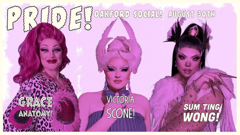 Drag queens Sum Ting Wong, Grace Anatomy & Victoria Scone in full costume and makeup