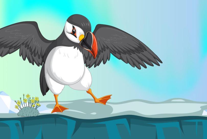 cartoon puffin on ice